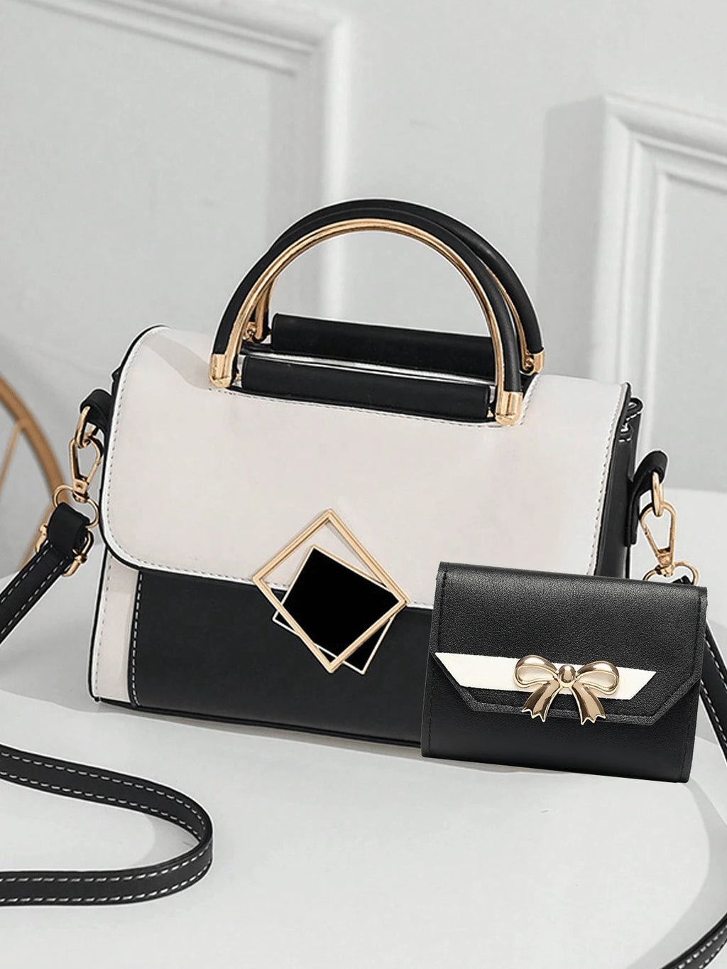 1pc/2pcs Fashion Contrast Color PU Handbag, Elegant Shoulder Bag