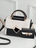 1pc/2pcs Fashion Contrast Color PU Handbag, Elegant Shoulder Bag