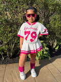 2pcs Set Young Girls Ball Jersey &amp; Number Print T-Shirt With Skirt