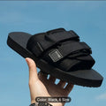 Men's Solid Colour Open Toe Breathable Sandals, Comfy Non Slip Durable Hook & Loop Fastener Beach Water Shoes, Summer