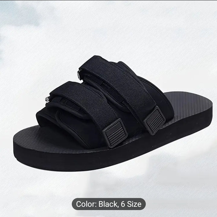Men's Solid Colour Open Toe Breathable Sandals, Comfy Non Slip Durable Hook & Loop Fastener Beach Water Shoes, Summer